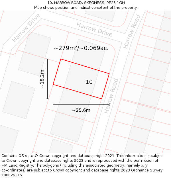 10, HARROW ROAD, SKEGNESS, PE25 1GH: Plot and title map