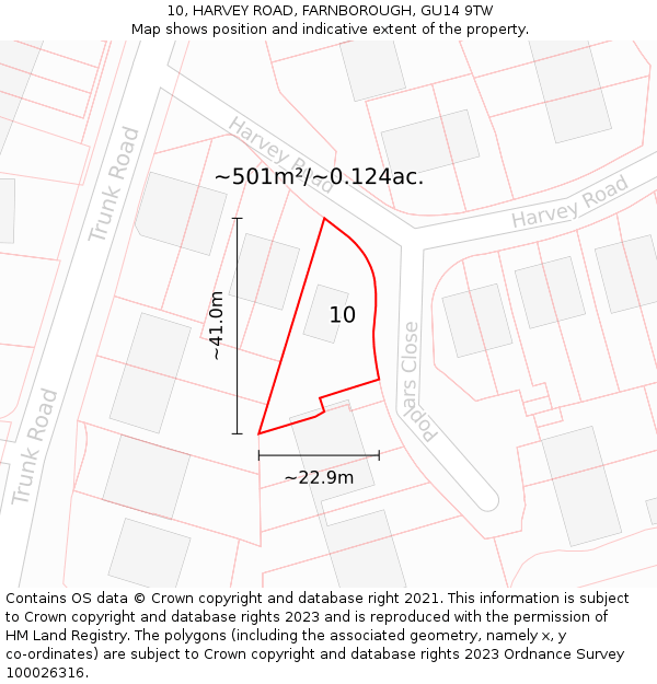 10, HARVEY ROAD, FARNBOROUGH, GU14 9TW: Plot and title map