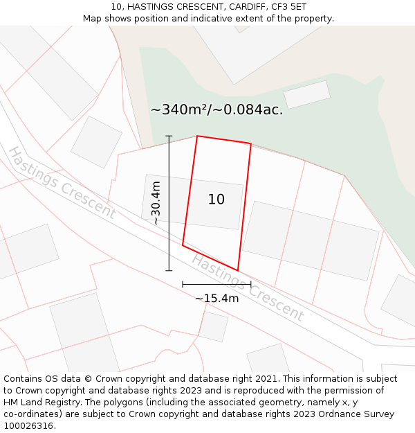 10, HASTINGS CRESCENT, CARDIFF, CF3 5ET: Plot and title map