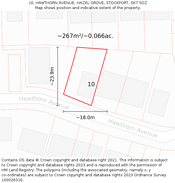 10, HAWTHORN AVENUE, HAZEL GROVE, STOCKPORT, SK7 5DZ: Plot and title map