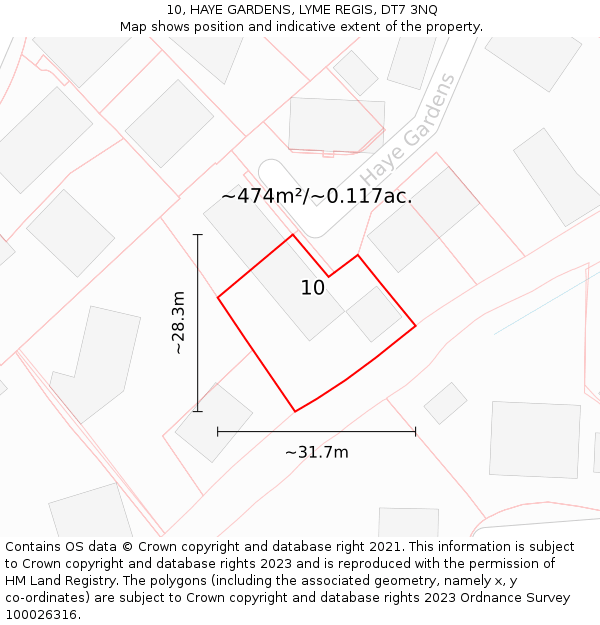 10, HAYE GARDENS, LYME REGIS, DT7 3NQ: Plot and title map