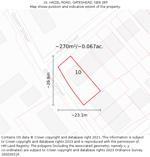 10, HAZEL ROAD, GATESHEAD, NE8 2EP: Plot and title map