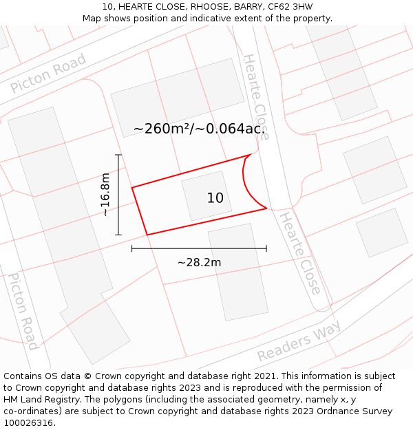 10, HEARTE CLOSE, RHOOSE, BARRY, CF62 3HW: Plot and title map