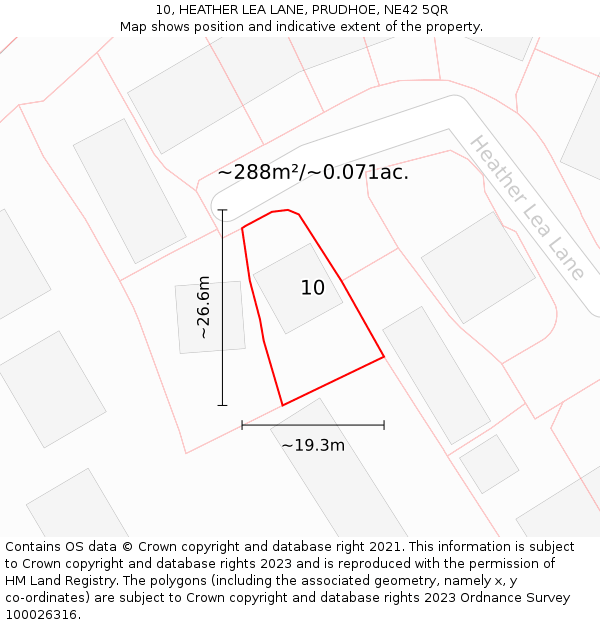 10, HEATHER LEA LANE, PRUDHOE, NE42 5QR: Plot and title map