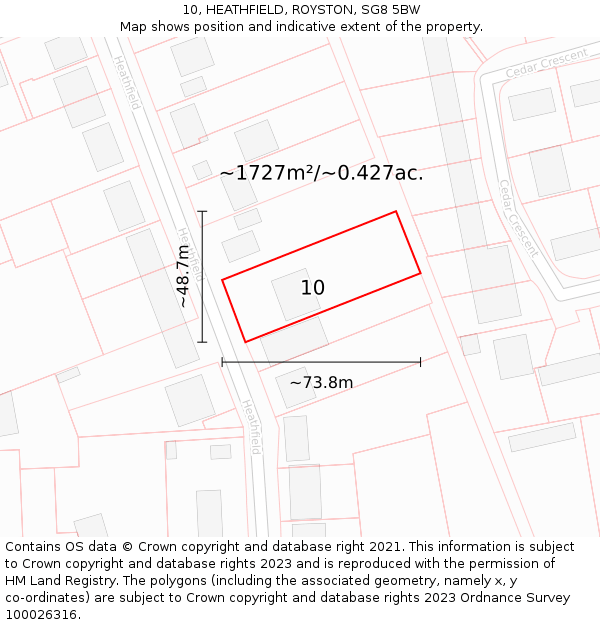 10, HEATHFIELD, ROYSTON, SG8 5BW: Plot and title map