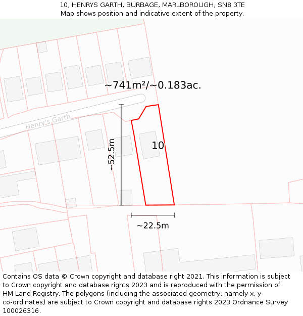 10, HENRYS GARTH, BURBAGE, MARLBOROUGH, SN8 3TE: Plot and title map