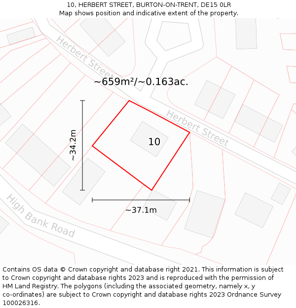 10, HERBERT STREET, BURTON-ON-TRENT, DE15 0LR: Plot and title map