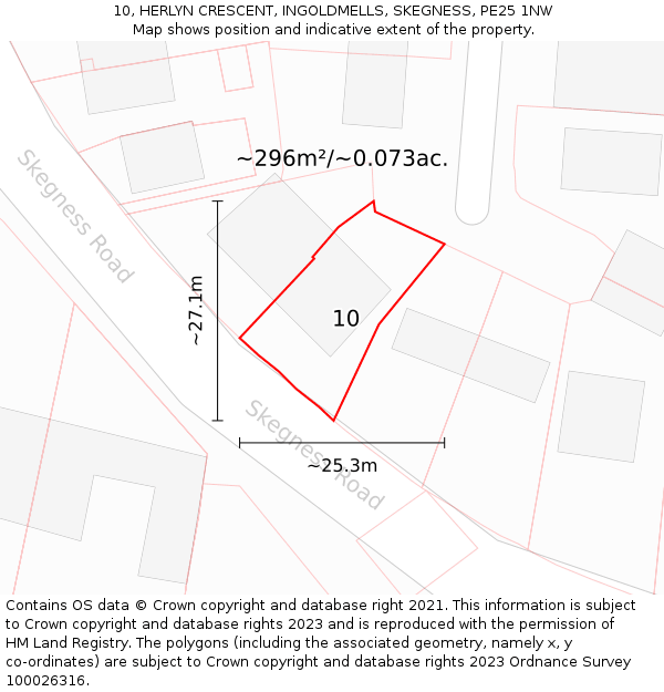 10, HERLYN CRESCENT, INGOLDMELLS, SKEGNESS, PE25 1NW: Plot and title map