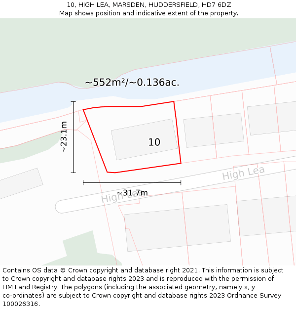 10, HIGH LEA, MARSDEN, HUDDERSFIELD, HD7 6DZ: Plot and title map