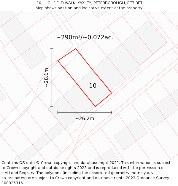 10, HIGHFIELD WALK, YAXLEY, PETERBOROUGH, PE7 3ET: Plot and title map