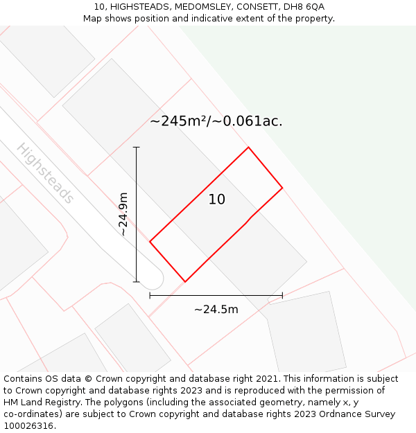 10, HIGHSTEADS, MEDOMSLEY, CONSETT, DH8 6QA: Plot and title map