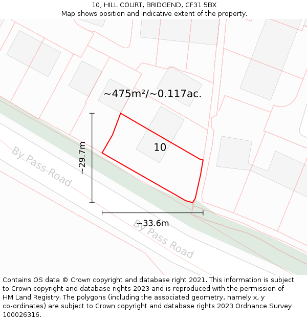 10, HILL COURT, BRIDGEND, CF31 5BX: Plot and title map