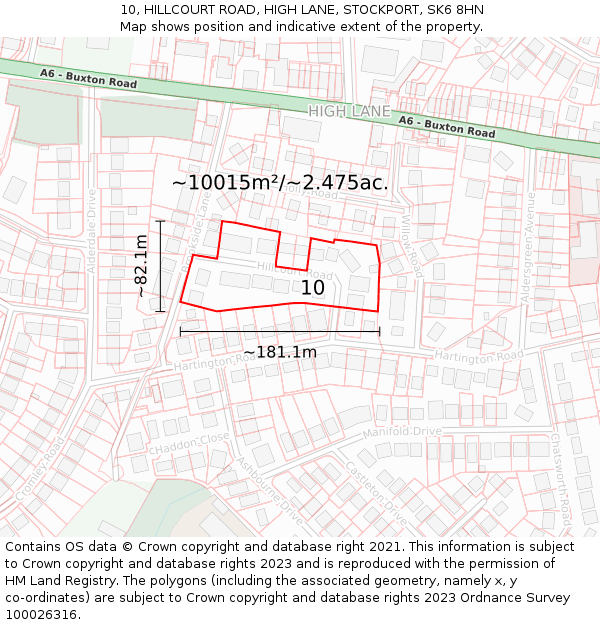 10, HILLCOURT ROAD, HIGH LANE, STOCKPORT, SK6 8HN: Plot and title map