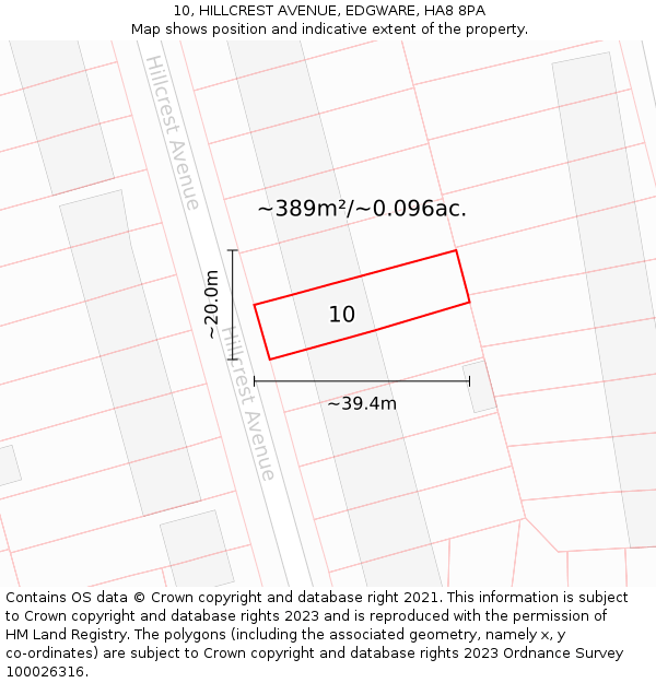 10, HILLCREST AVENUE, EDGWARE, HA8 8PA: Plot and title map