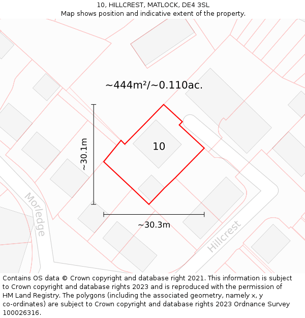 10, HILLCREST, MATLOCK, DE4 3SL: Plot and title map