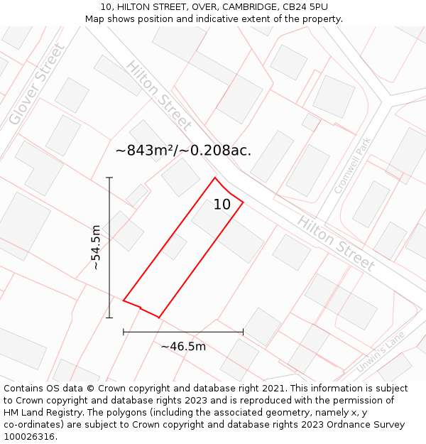 10, HILTON STREET, OVER, CAMBRIDGE, CB24 5PU: Plot and title map