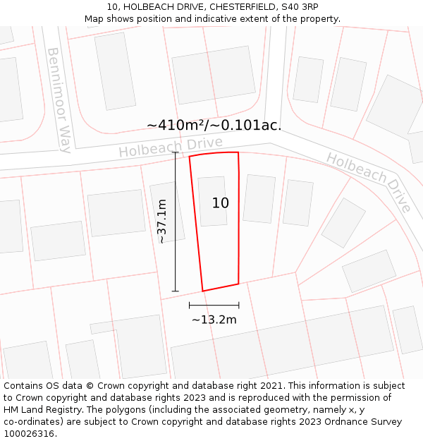 10, HOLBEACH DRIVE, CHESTERFIELD, S40 3RP: Plot and title map