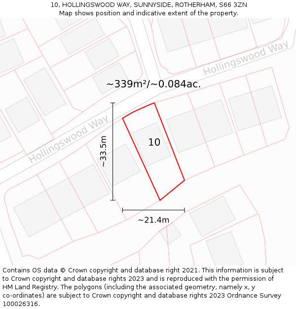 10, HOLLINGSWOOD WAY, SUNNYSIDE, ROTHERHAM, S66 3ZN: Plot and title map