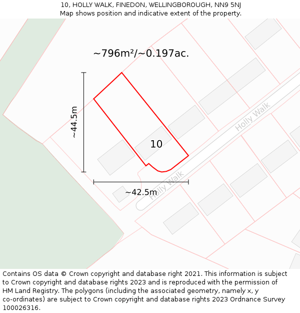 10, HOLLY WALK, FINEDON, WELLINGBOROUGH, NN9 5NJ: Plot and title map