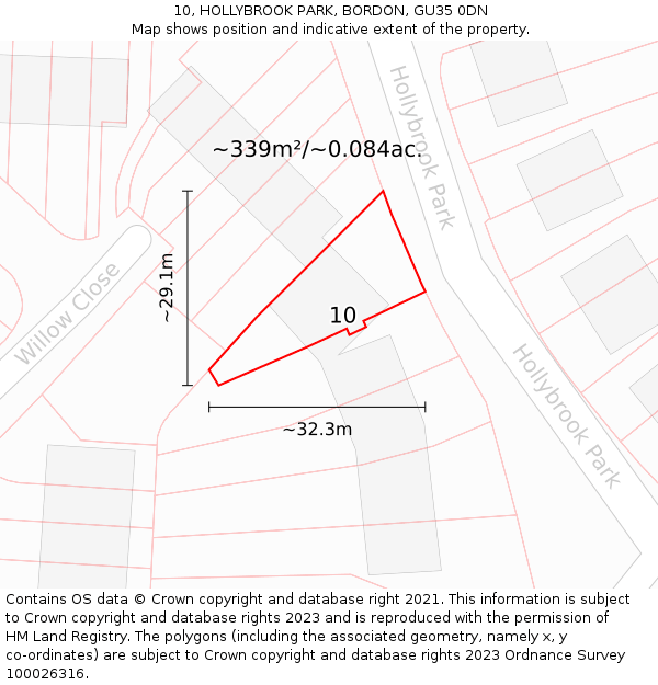 10, HOLLYBROOK PARK, BORDON, GU35 0DN: Plot and title map