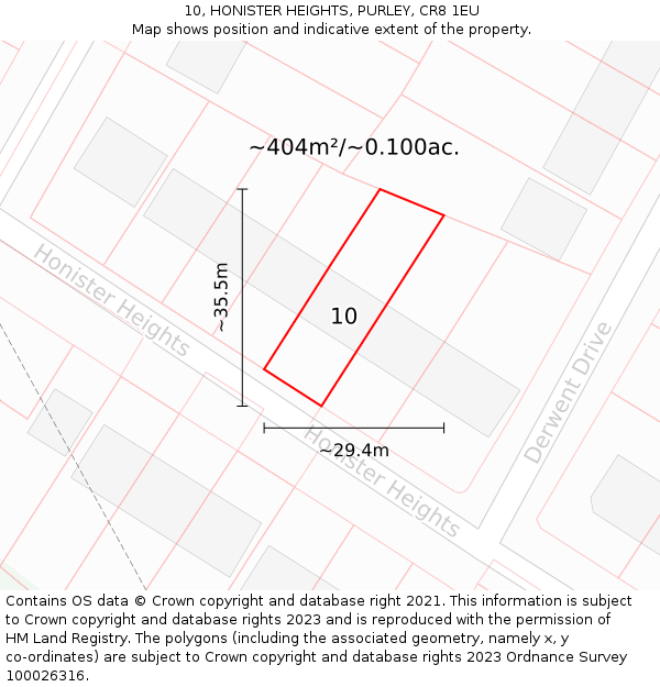 10, HONISTER HEIGHTS, PURLEY, CR8 1EU: Plot and title map