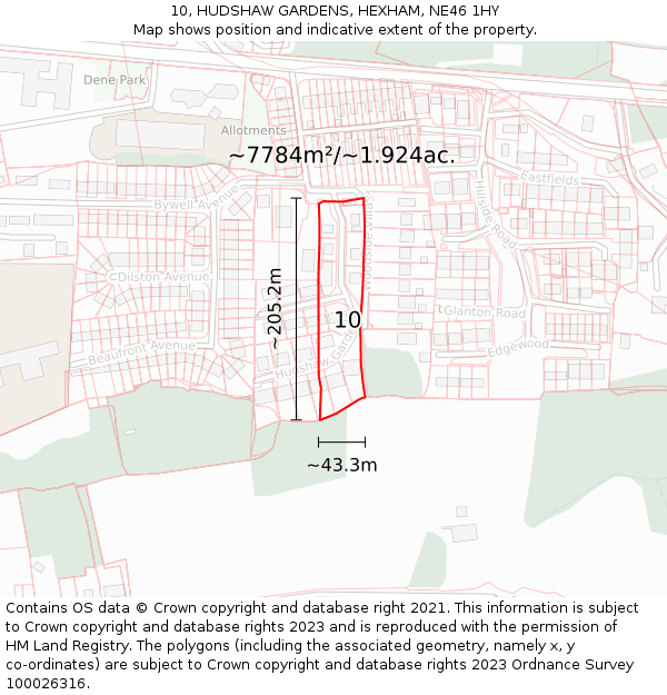 10, HUDSHAW GARDENS, HEXHAM, NE46 1HY: Plot and title map