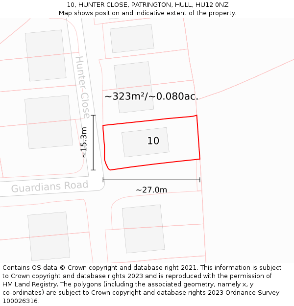 10, HUNTER CLOSE, PATRINGTON, HULL, HU12 0NZ: Plot and title map