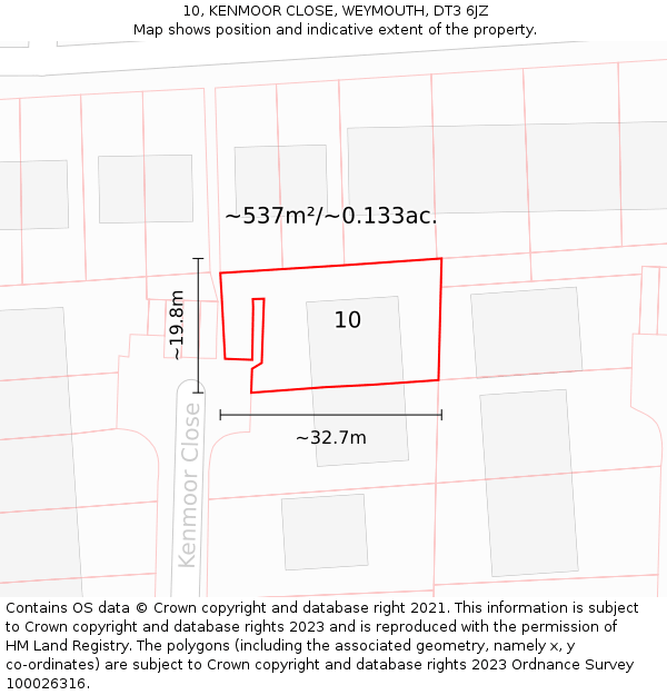 10, KENMOOR CLOSE, WEYMOUTH, DT3 6JZ: Plot and title map