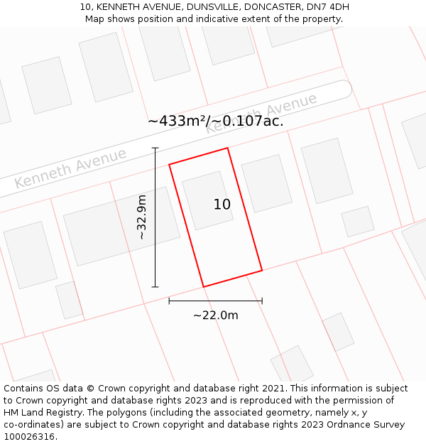 10, KENNETH AVENUE, DUNSVILLE, DONCASTER, DN7 4DH: Plot and title map