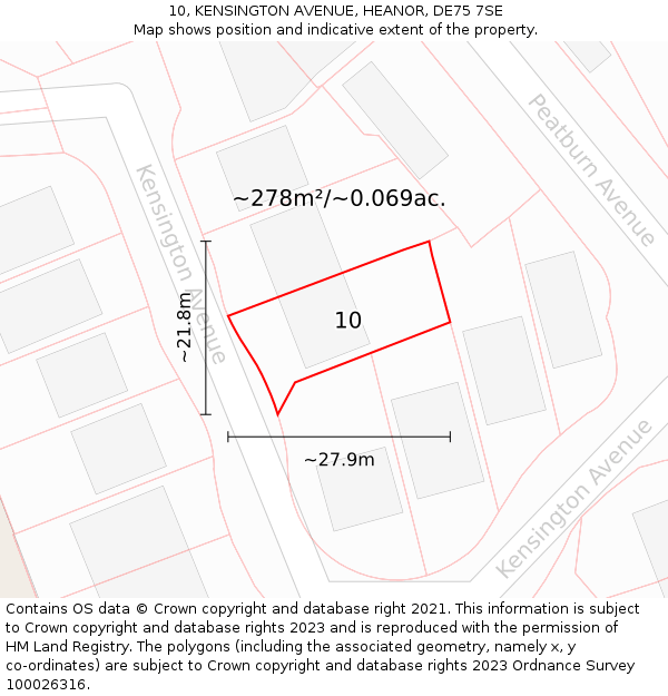 10, KENSINGTON AVENUE, HEANOR, DE75 7SE: Plot and title map