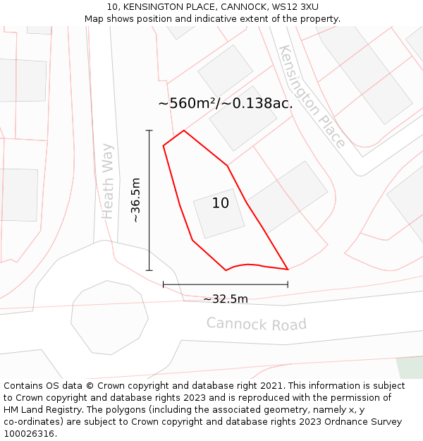 10, KENSINGTON PLACE, CANNOCK, WS12 3XU: Plot and title map