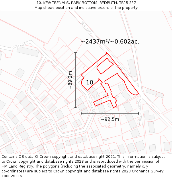 10, KEW TRENALS, PARK BOTTOM, REDRUTH, TR15 3FZ: Plot and title map