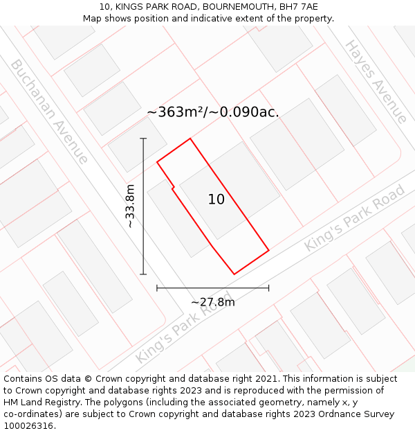 10, KINGS PARK ROAD, BOURNEMOUTH, BH7 7AE: Plot and title map