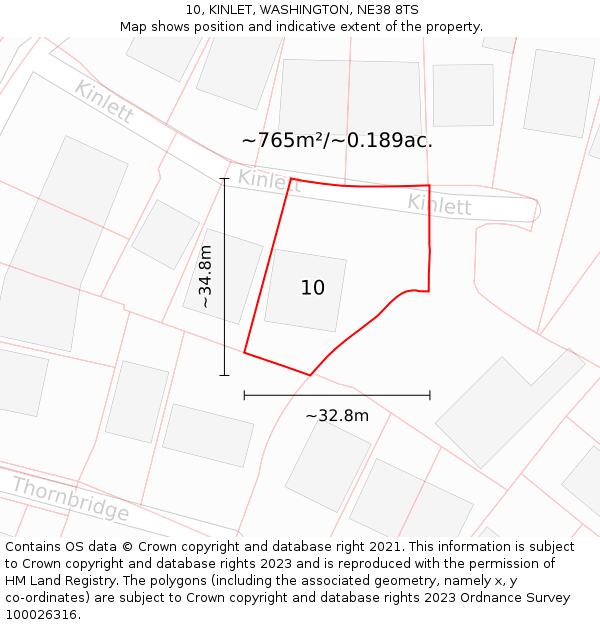 10, KINLET, WASHINGTON, NE38 8TS: Plot and title map