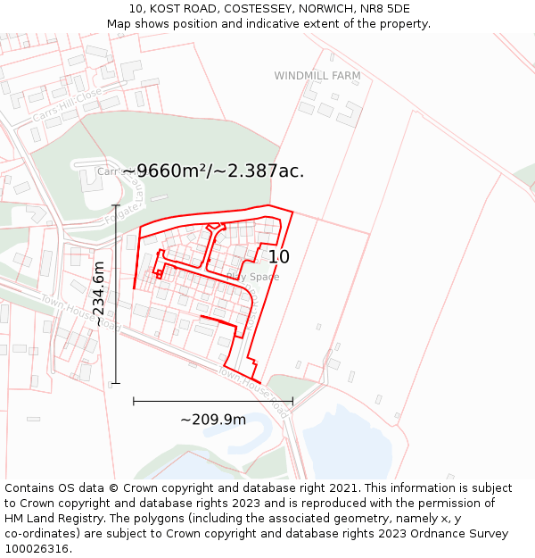 10, KOST ROAD, COSTESSEY, NORWICH, NR8 5DE: Plot and title map