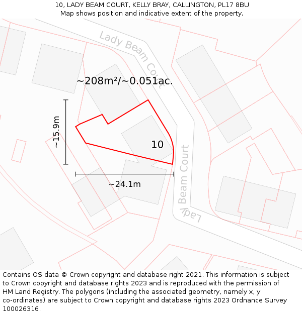 10, LADY BEAM COURT, KELLY BRAY, CALLINGTON, PL17 8BU: Plot and title map