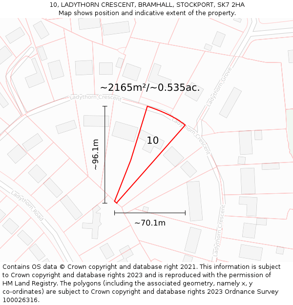 10, LADYTHORN CRESCENT, BRAMHALL, STOCKPORT, SK7 2HA: Plot and title map