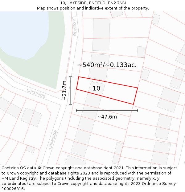 10, LAKESIDE, ENFIELD, EN2 7NN: Plot and title map