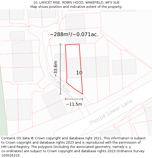 10, LANCET RISE, ROBIN HOOD, WAKEFIELD, WF3 3UE: Plot and title map