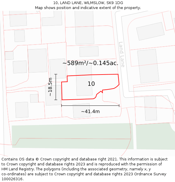 10, LAND LANE, WILMSLOW, SK9 1DG: Plot and title map