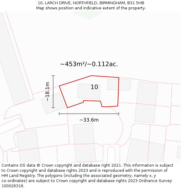 10, LARCH DRIVE, NORTHFIELD, BIRMINGHAM, B31 5HB: Plot and title map