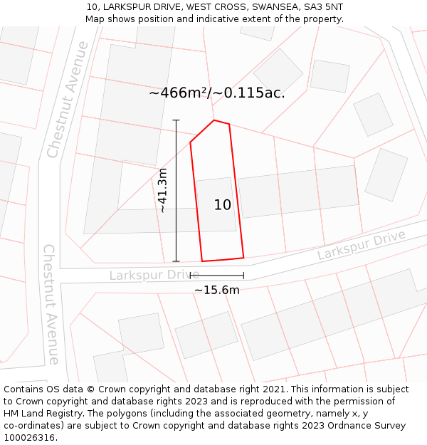 10, LARKSPUR DRIVE, WEST CROSS, SWANSEA, SA3 5NT: Plot and title map