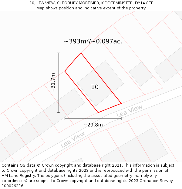 10, LEA VIEW, CLEOBURY MORTIMER, KIDDERMINSTER, DY14 8EE: Plot and title map