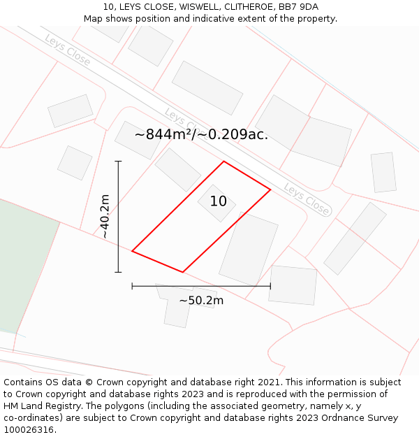 10, LEYS CLOSE, WISWELL, CLITHEROE, BB7 9DA: Plot and title map