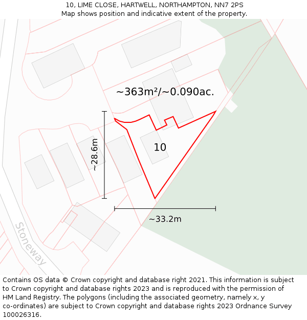 10, LIME CLOSE, HARTWELL, NORTHAMPTON, NN7 2PS: Plot and title map