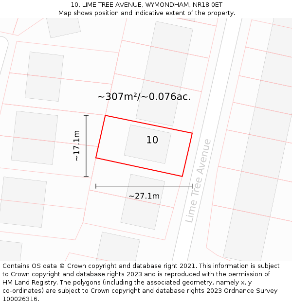 10, LIME TREE AVENUE, WYMONDHAM, NR18 0ET: Plot and title map