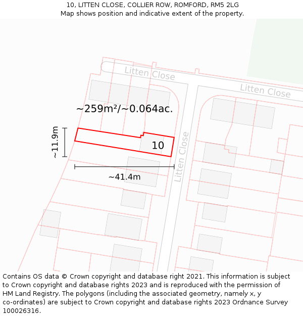 10, LITTEN CLOSE, COLLIER ROW, ROMFORD, RM5 2LG: Plot and title map