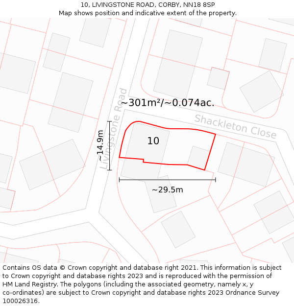 10, LIVINGSTONE ROAD, CORBY, NN18 8SP: Plot and title map