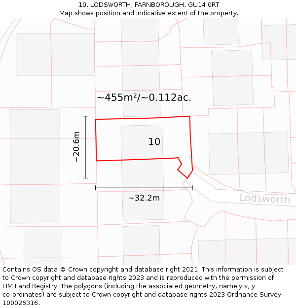 10, LODSWORTH, FARNBOROUGH, GU14 0RT: Plot and title map