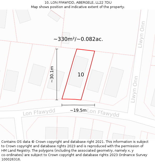 10, LON FFAWYDD, ABERGELE, LL22 7DU: Plot and title map